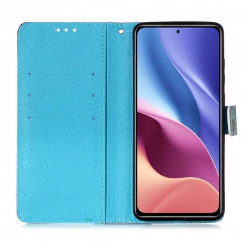 Capa De Couro Para Xiaomi Mi 11i 5G Borboletas Douradas