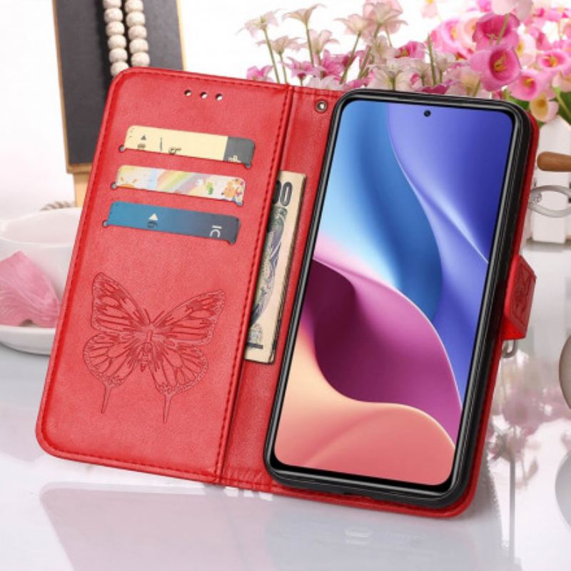 Capa Flip Para Xiaomi Mi 11i 5G Design De Borboleta Com Cordão