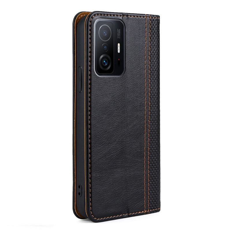 Capa De Celular Para Xiaomi 11T / 11T Pro Flip Costura De Couro Rachado De Lichia