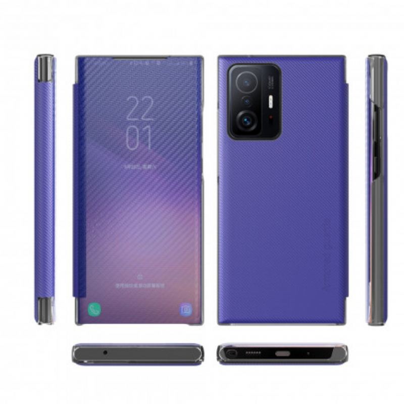 Capa De Celular Para Xiaomi 11T / 11T Pro Flip Fibra De Carbono Translúcida