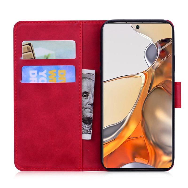 Capa De Couro Para Xiaomi 11T / 11T Pro Borboleta Com Toque De Pele