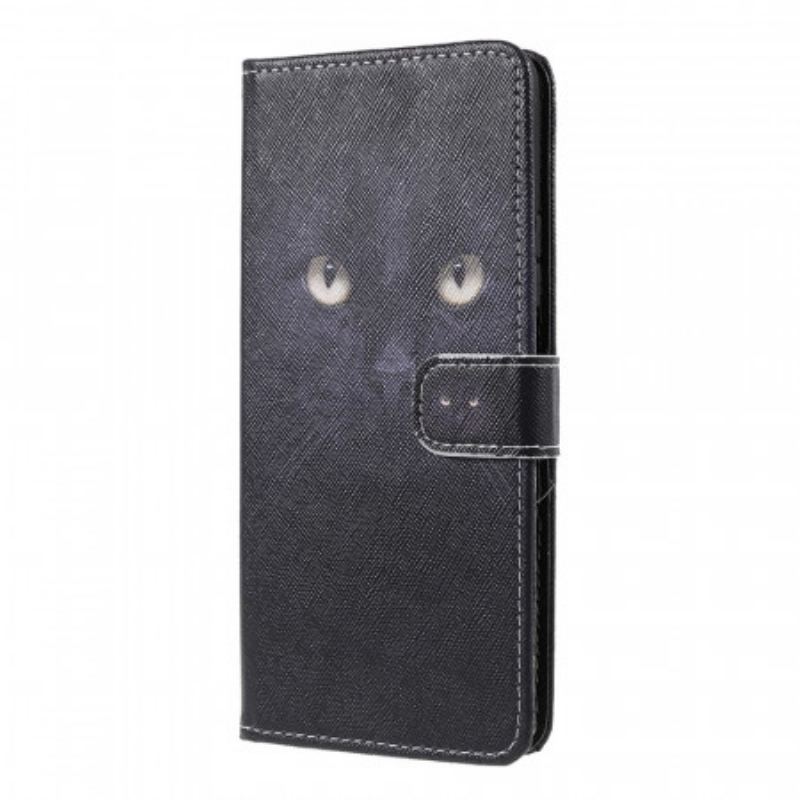 Capa De Couro Para Xiaomi 11T / 11T Pro De Cordão Olhos De Gato Preto Com Tiras