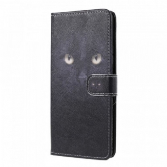 Capa De Couro Para Xiaomi 11T / 11T Pro De Cordão Olhos De Gato Preto Com Tiras