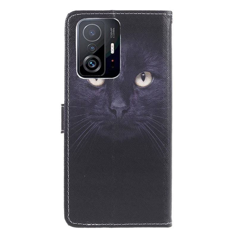 Capa De Couro Para Xiaomi 11T / 11T Pro De Cordão Olhos De Gato Preto Com Tiras