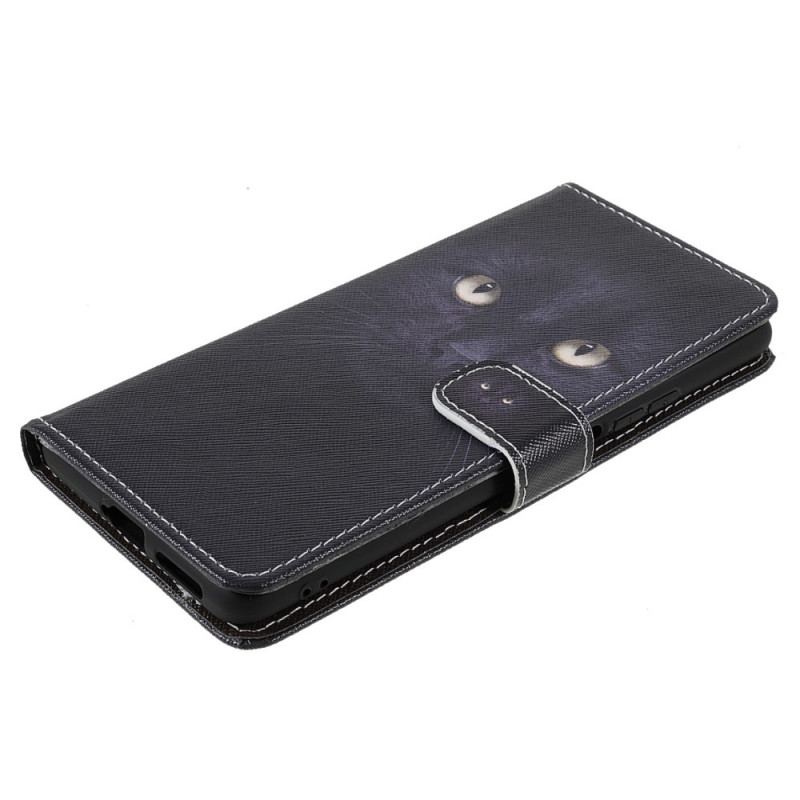 Capa De Couro Para Xiaomi 11T / 11T Pro De Cordão Olhos De Gato Preto Com Tiras