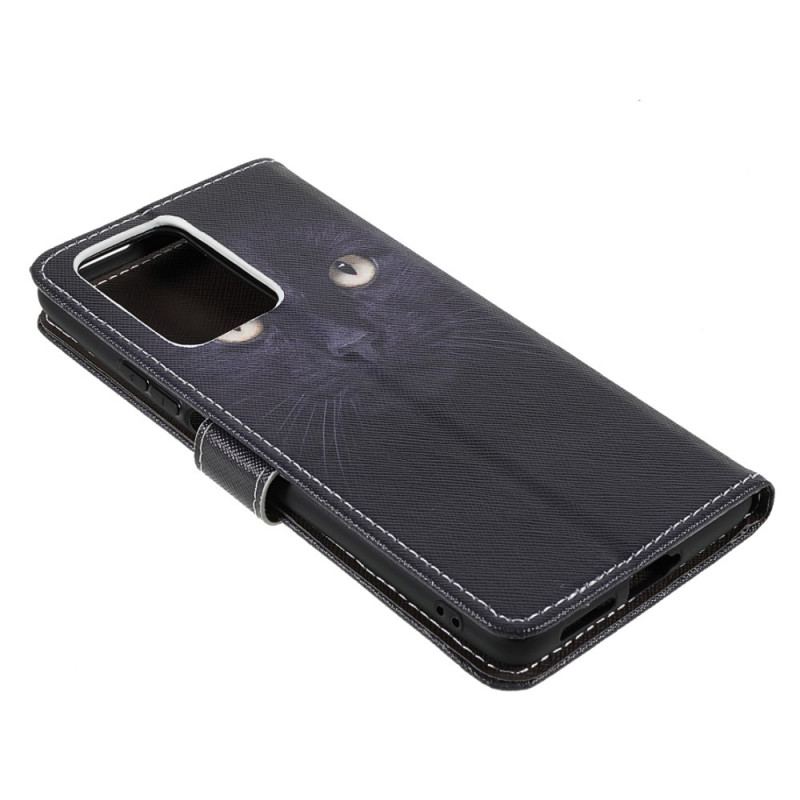 Capa De Couro Para Xiaomi 11T / 11T Pro De Cordão Olhos De Gato Preto Com Tiras