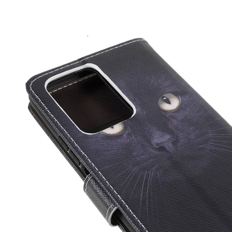 Capa De Couro Para Xiaomi 11T / 11T Pro De Cordão Olhos De Gato Preto Com Tiras