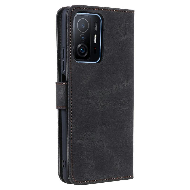 Capa De Couro Para Xiaomi 11T / 11T Pro Costuras Com Toque De Pele