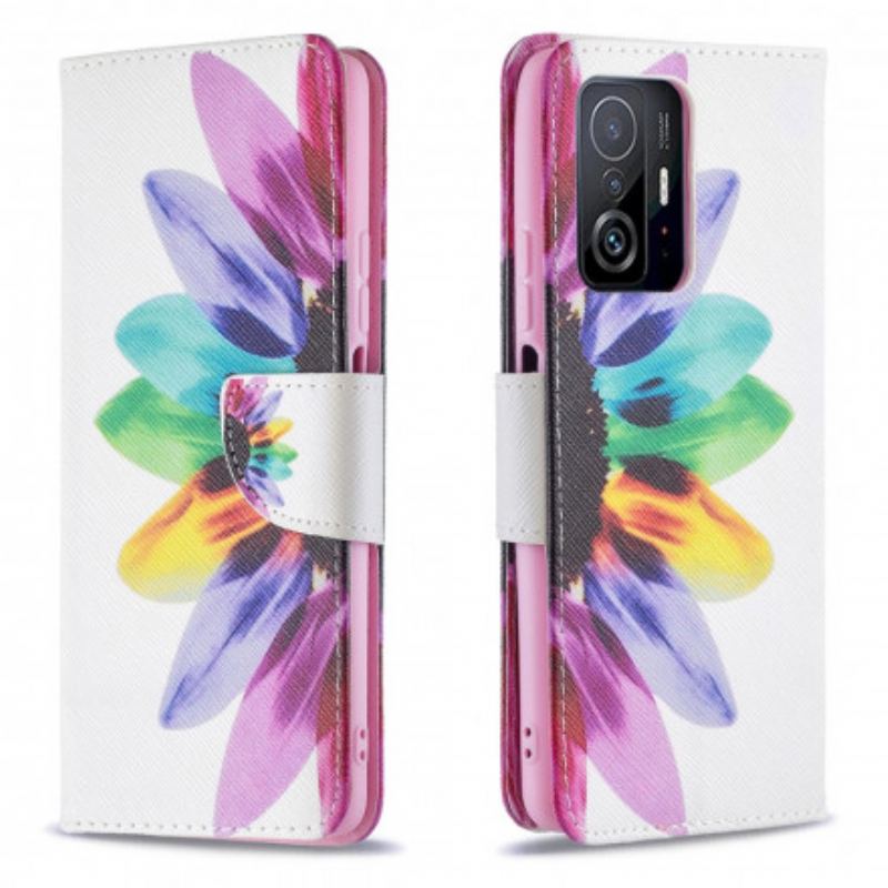 Capa De Couro Para Xiaomi 11T / 11T Pro Flor Aquarela