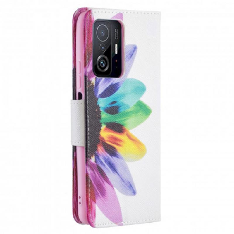 Capa De Couro Para Xiaomi 11T / 11T Pro Flor Aquarela