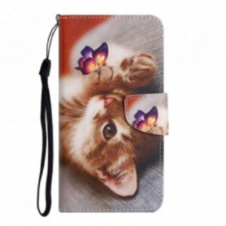 Capa De Couro Para Xiaomi 11T / 11T Pro Minha Gatinha E Borboleta