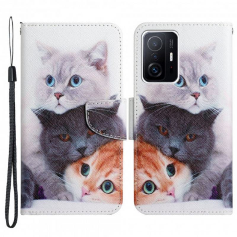 Capa De Couro Para Xiaomi 11T / 11T Pro Pilha De Lanyard Cats