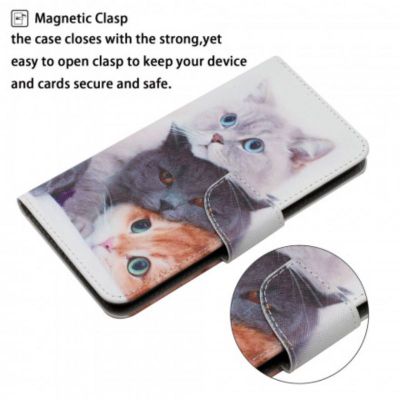 Capa De Couro Para Xiaomi 11T / 11T Pro Pilha De Lanyard Cats