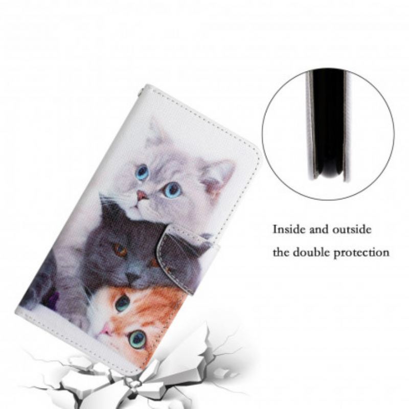 Capa De Couro Para Xiaomi 11T / 11T Pro Pilha De Lanyard Cats