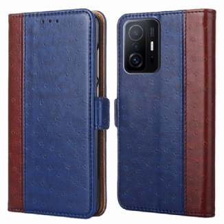 Capa De Couro Para Xiaomi 11T / 11T Pro Textura De Pele De Avestruz Bicolor