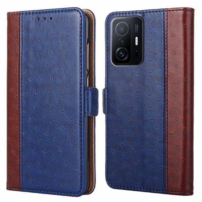 Capa De Couro Para Xiaomi 11T / 11T Pro Textura De Pele De Avestruz Bicolor