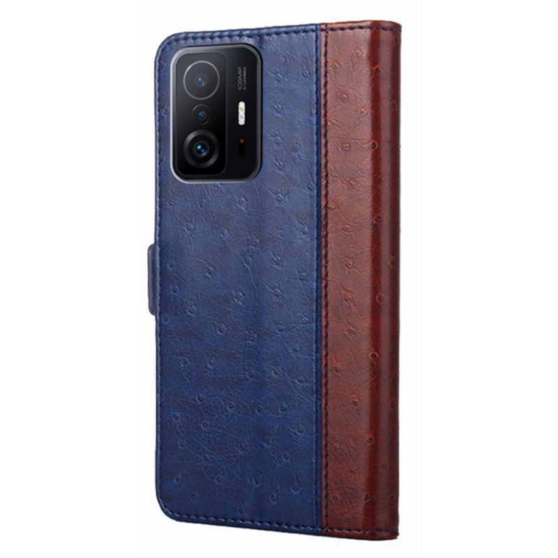 Capa De Couro Para Xiaomi 11T / 11T Pro Textura De Pele De Avestruz Bicolor