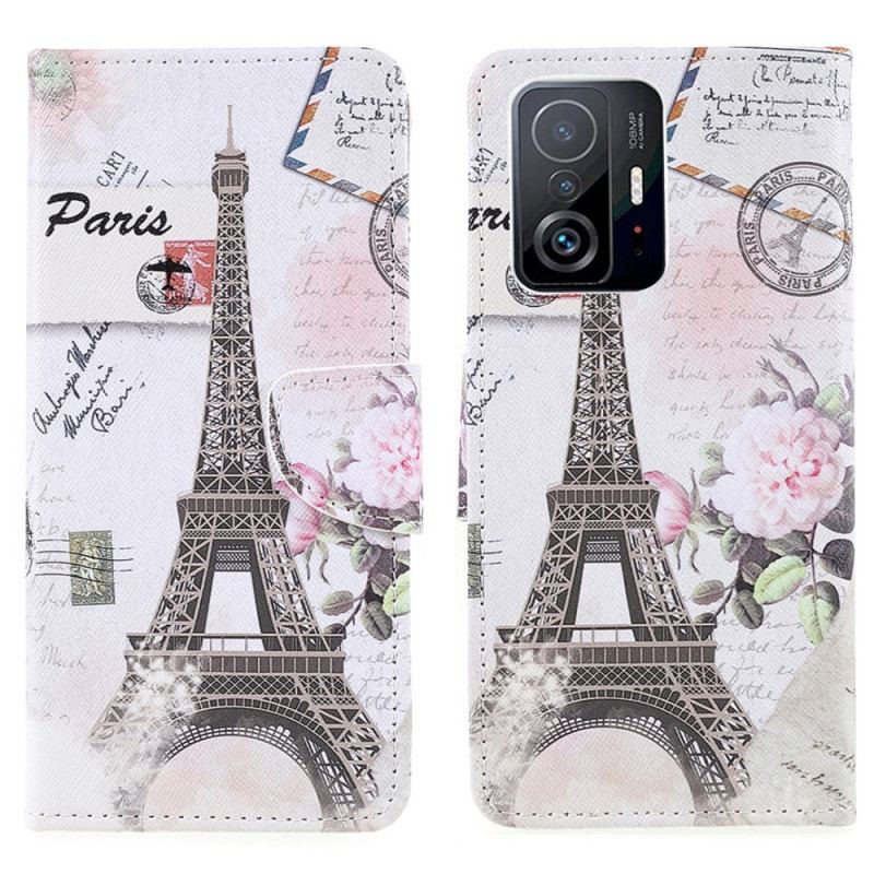 Capa De Couro Para Xiaomi 11T / 11T Pro Torre Eiffel Retrô