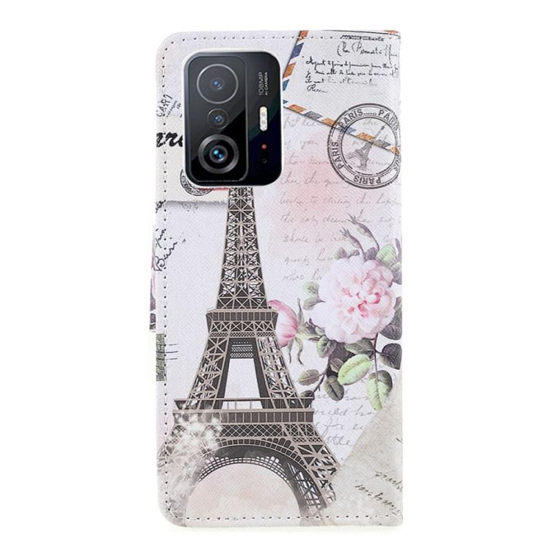 Capa De Couro Para Xiaomi 11T / 11T Pro Torre Eiffel Retrô