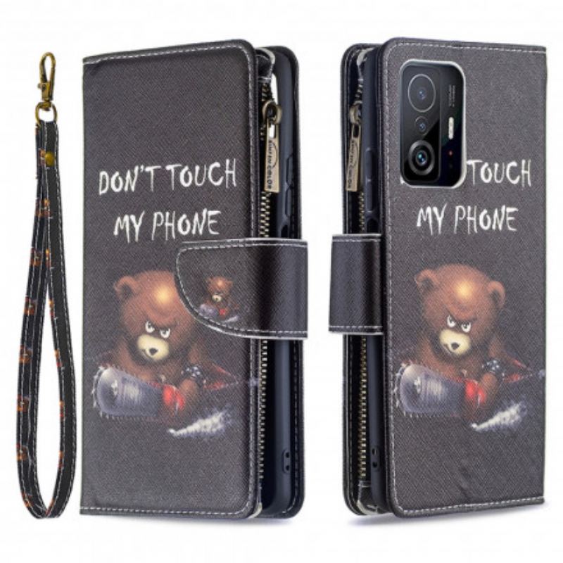 Capa De Couro Para Xiaomi 11T / 11T Pro Urso De Bolso Com Zíper