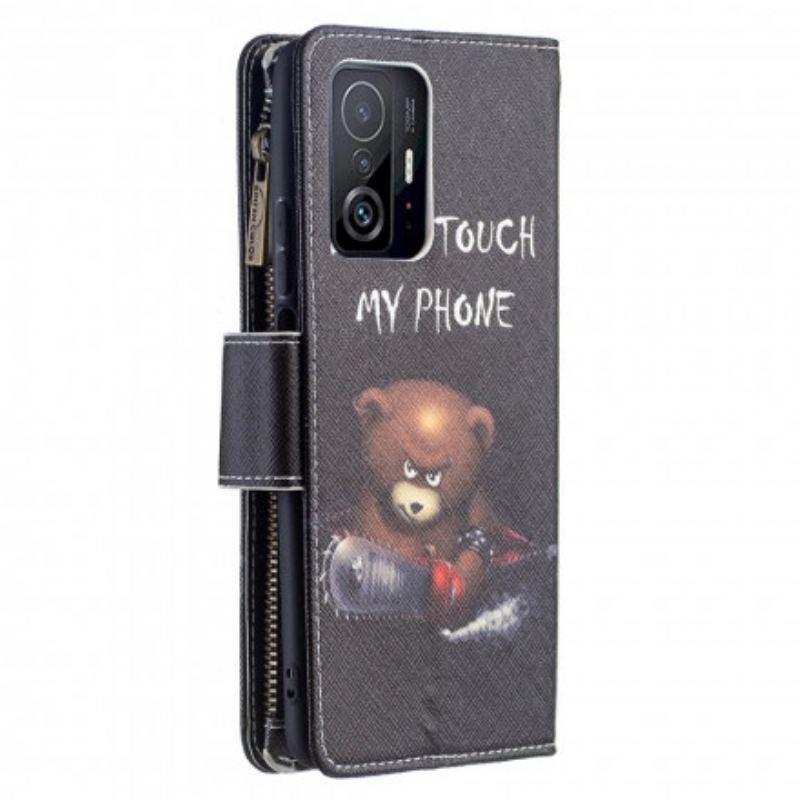 Capa De Couro Para Xiaomi 11T / 11T Pro Urso De Bolso Com Zíper