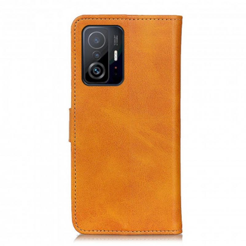 Capa Em Pele Para Xiaomi 11T / 11T Pro Efeito De Couro Fosco Retrô