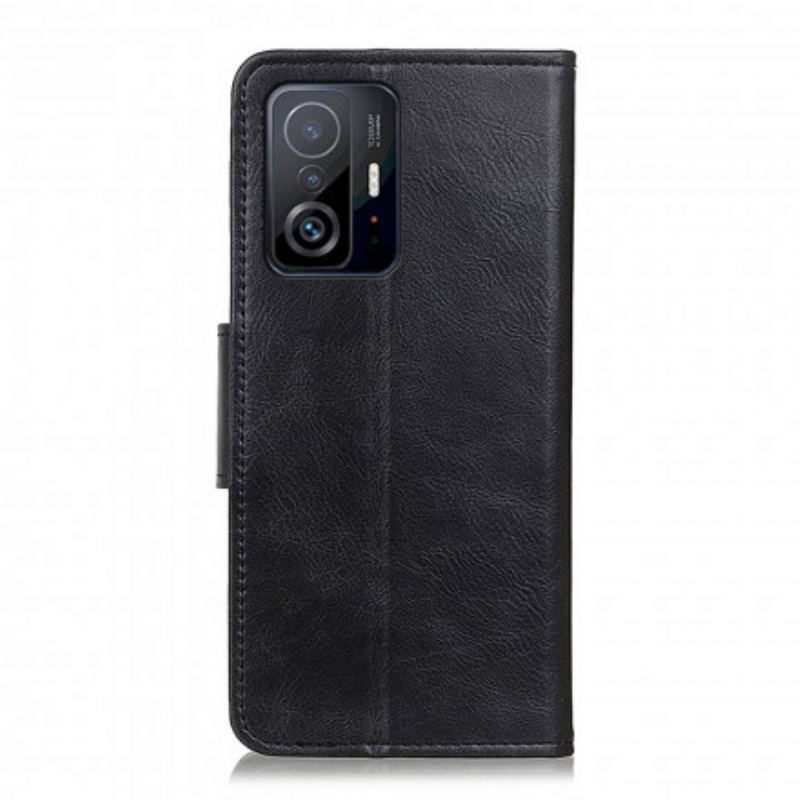 Capa Em Pele Para Xiaomi 11T / 11T Pro Fecho Reversível Efeito Couro