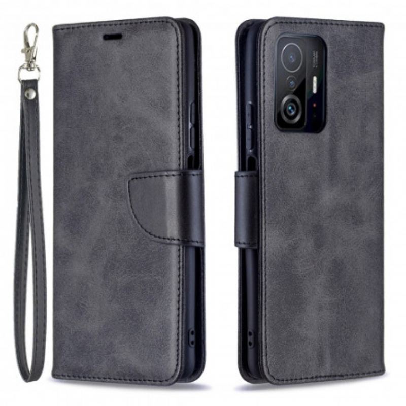 Capa Em Pele Para Xiaomi 11T / 11T Pro Flip Retalho Liso Oblíquo