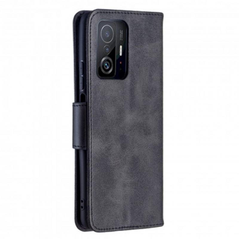 Capa Em Pele Para Xiaomi 11T / 11T Pro Flip Retalho Liso Oblíquo