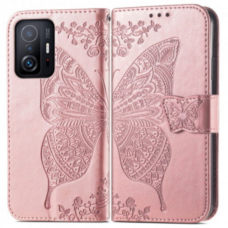 Capa Em Pele Para Xiaomi 11T / 11T Pro Meia Borboleta