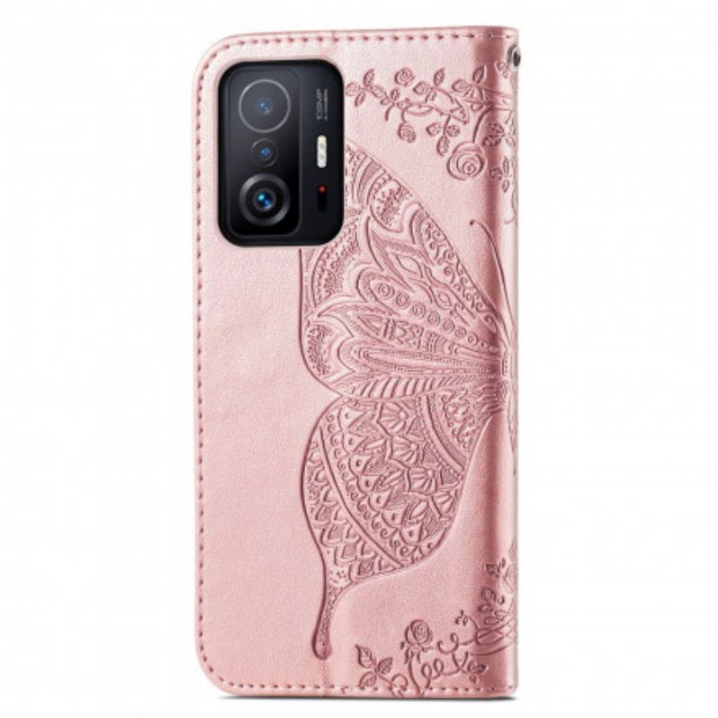 Capa Em Pele Para Xiaomi 11T / 11T Pro Meia Borboleta