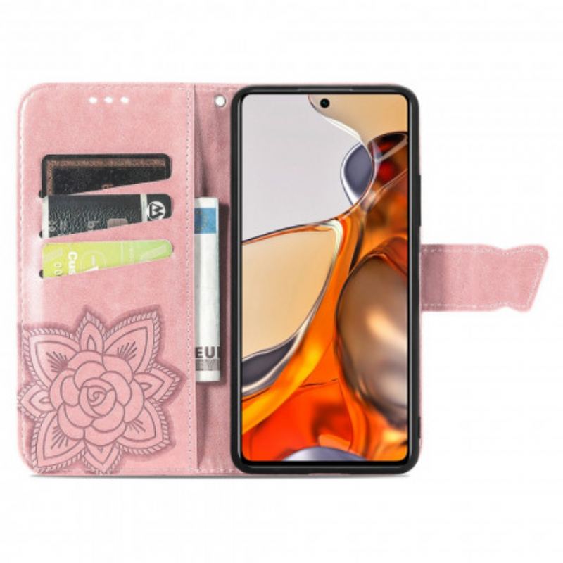 Capa Em Pele Para Xiaomi 11T / 11T Pro Meia Borboleta