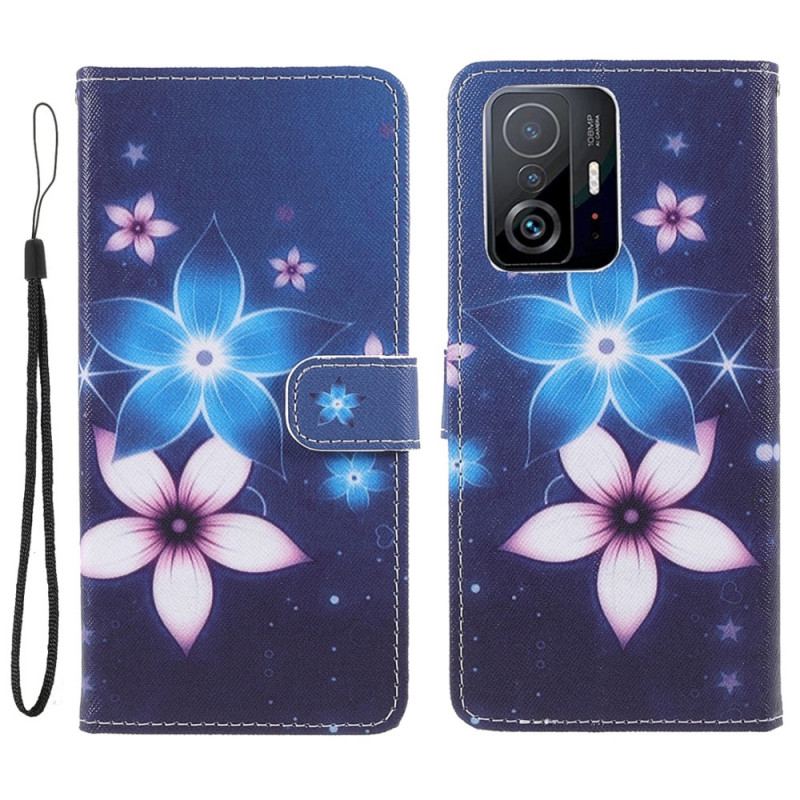 Capa Flip Para Xiaomi 11T / 11T Pro De Cordão Flores De Cinta Lunar