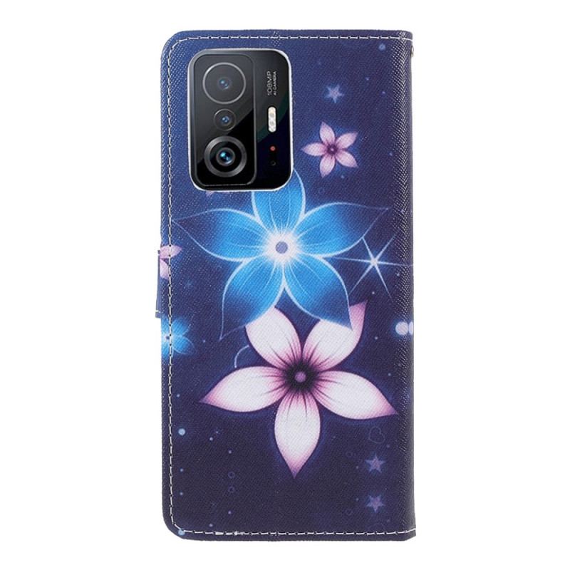 Capa Flip Para Xiaomi 11T / 11T Pro De Cordão Flores De Cinta Lunar