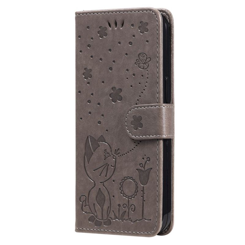 Capa Flip Para Xiaomi 11T / 11T Pro De Cordão Gato E Abelha Com Cordão