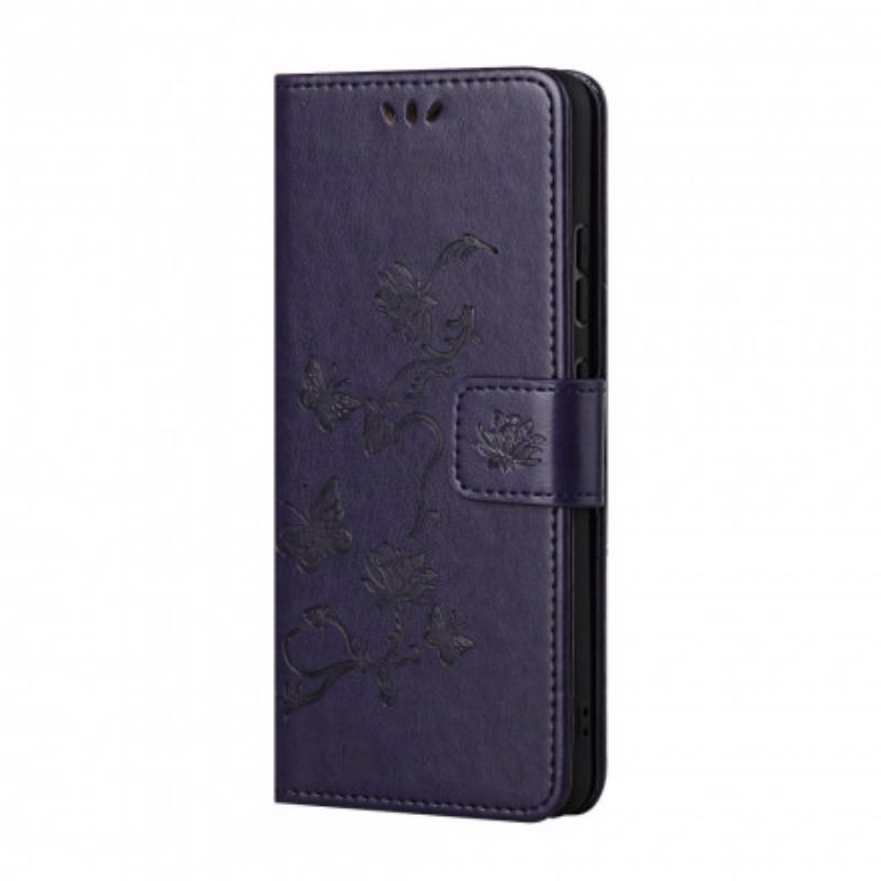 Capa Flip Para Xiaomi 11T / 11T Pro De Cordão Tanga Borboletas E Flores