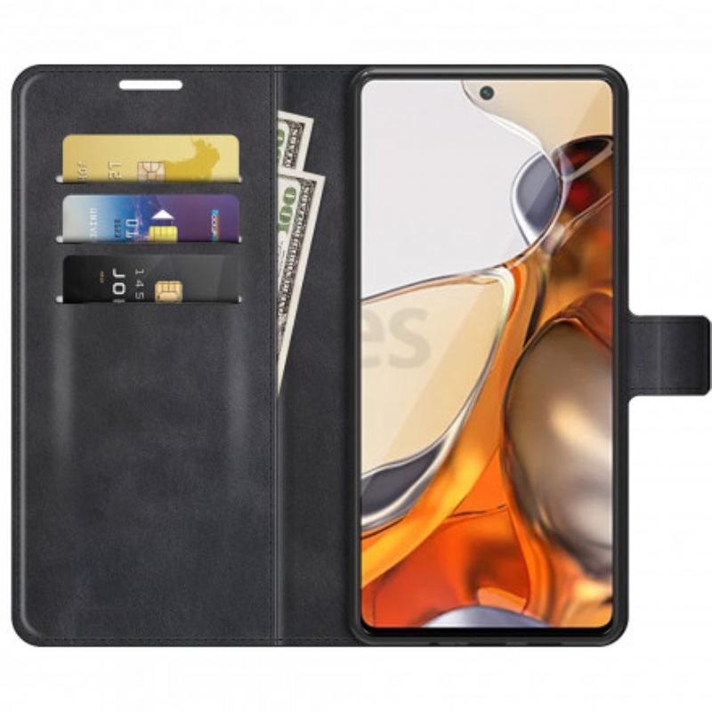 Capa Flip Para Xiaomi 11T / 11T Pro Efeito De Couro Extremo Fino