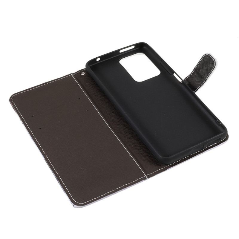 Capa Flip Para Xiaomi 11T / 11T Pro Lobo No Inverno Com Cordão