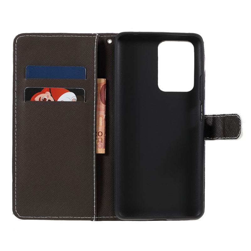 Capa Flip Para Xiaomi 11T / 11T Pro Lobo No Inverno Com Cordão