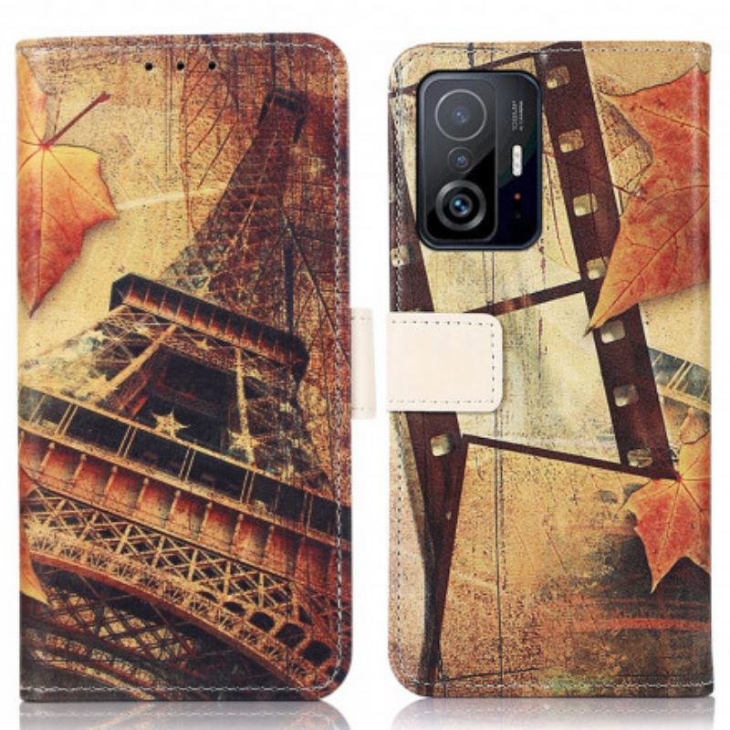 Capa Flip Para Xiaomi 11T / 11T Pro Torre Eiffel No Outono