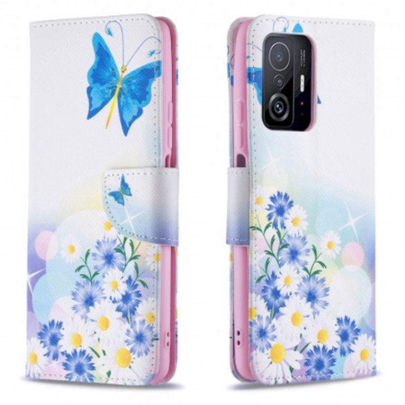 Capa Folio Para Xiaomi 11T / 11T Pro Borboletas E Flores Pintadas