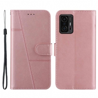 Capa Folio Para Xiaomi 11T / 11T Pro De Cordão Strappy Geo Leather Effect