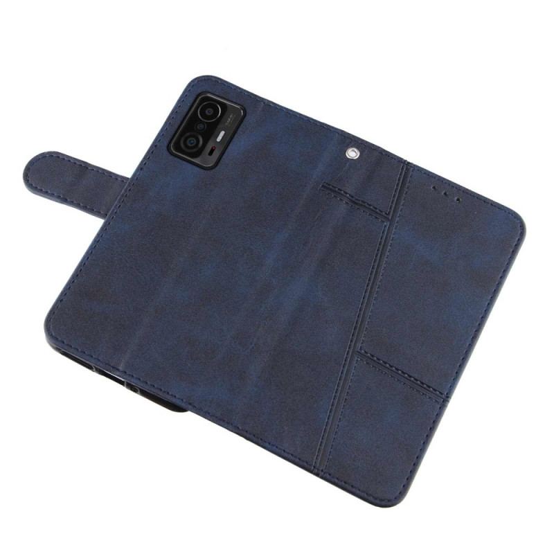 Capa Folio Para Xiaomi 11T / 11T Pro De Cordão Strappy Geo Leather Effect