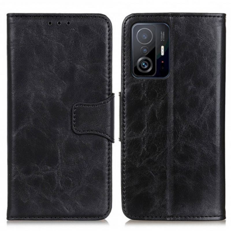 Capa Folio Para Xiaomi 11T / 11T Pro Fecho Reversível De Couro Rachado