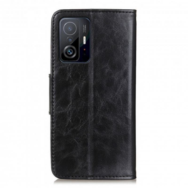 Capa Folio Para Xiaomi 11T / 11T Pro Fecho Reversível De Couro Rachado