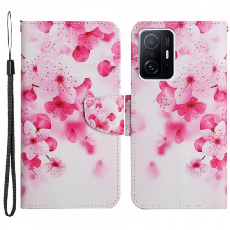 Capa Folio Para Xiaomi 11T / 11T Pro Flores Cor De Rosa