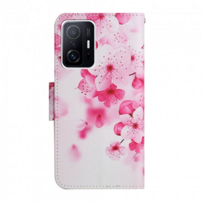 Capa Folio Para Xiaomi 11T / 11T Pro Flores Cor De Rosa