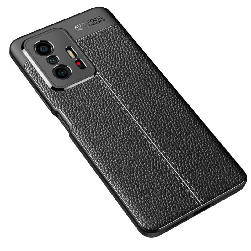 Capa Para Xiaomi 11T / 11T Pro Linha Dupla Efeito Couro Litchi