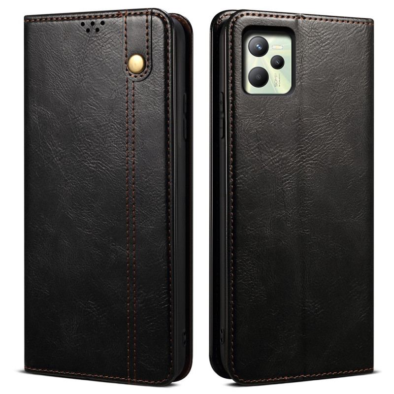 Capa De Celular Para Realme C35 Flip Couro Sintético Encerado