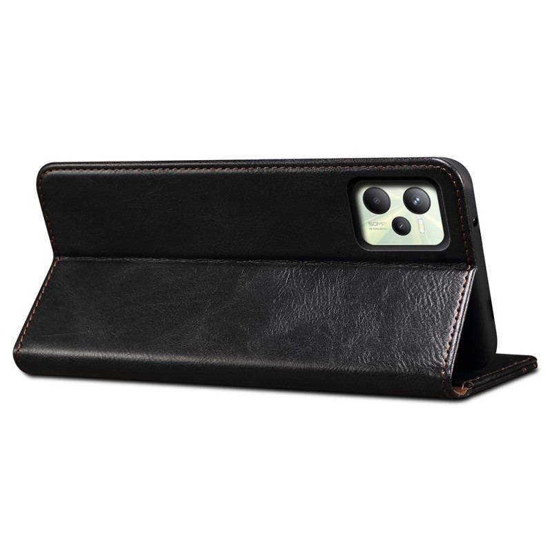 Capa De Celular Para Realme C35 Flip Couro Sintético Encerado